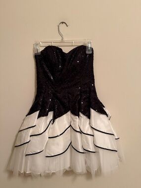 Masquerade Black and White Strapless Sequin Party Dress